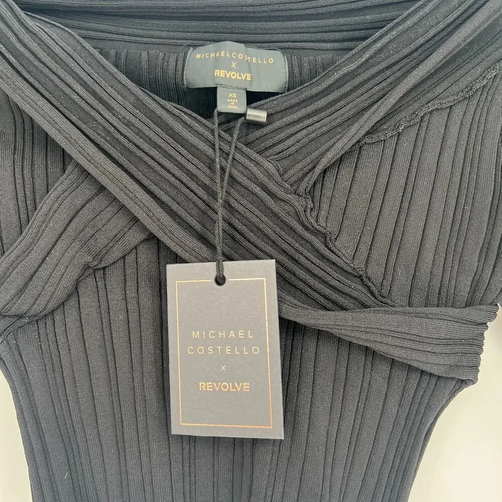 Michael Costello Revolve Top Womens XS Ribbed‎ Cropped Off The Shoulder